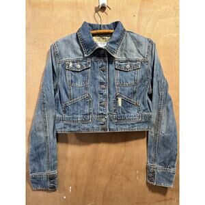 Hint Jeans Kids Denim Jacket Size Large, Distressed, Pocket & Button Details